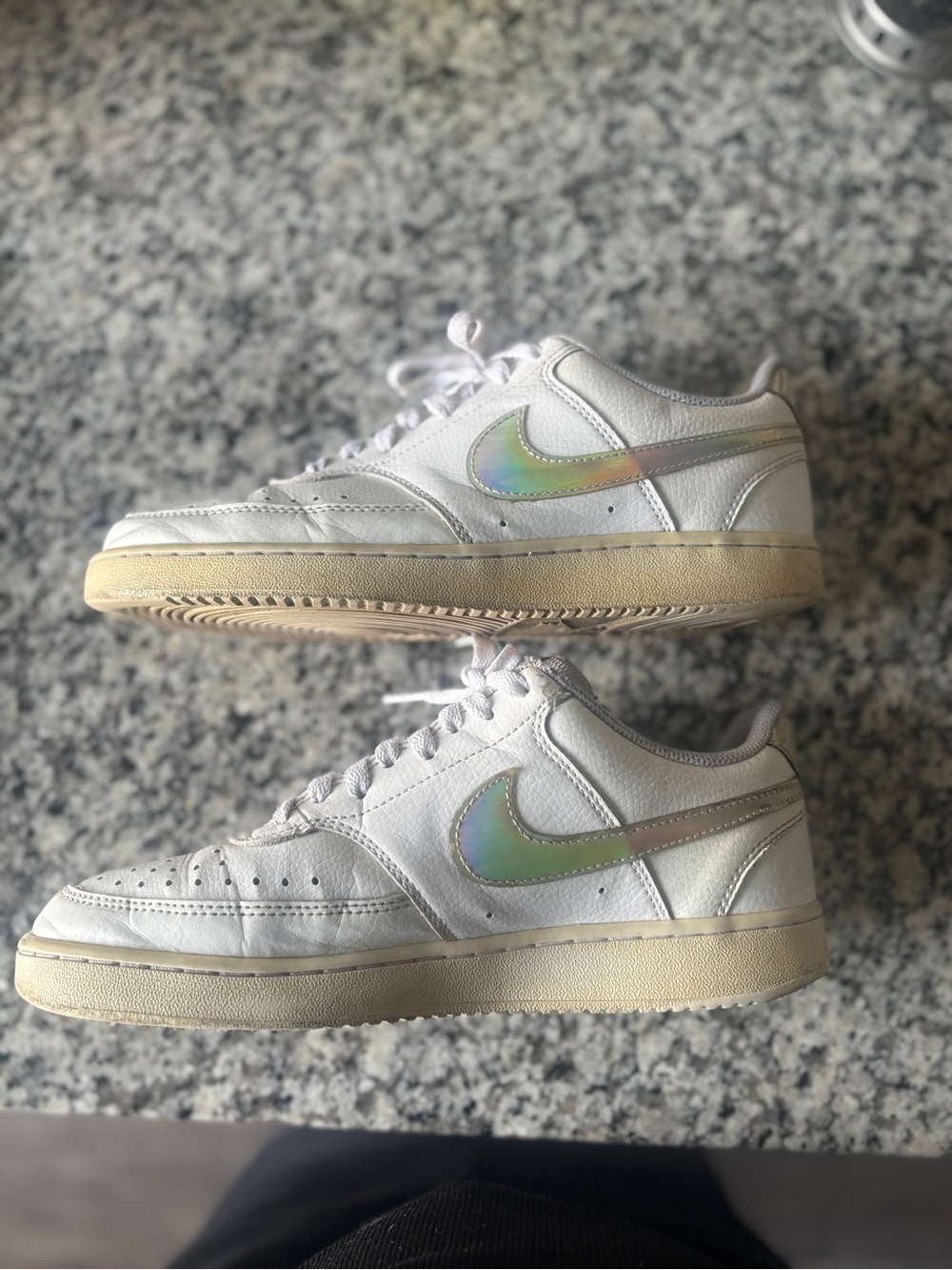 Nike White Low-Top Sneakers with Iridescent Swoosh